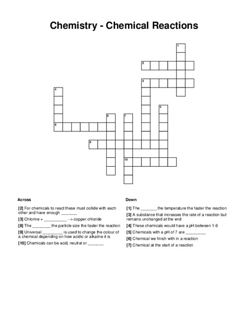 Chemistry - Chemical Reactions Crossword Puzzle