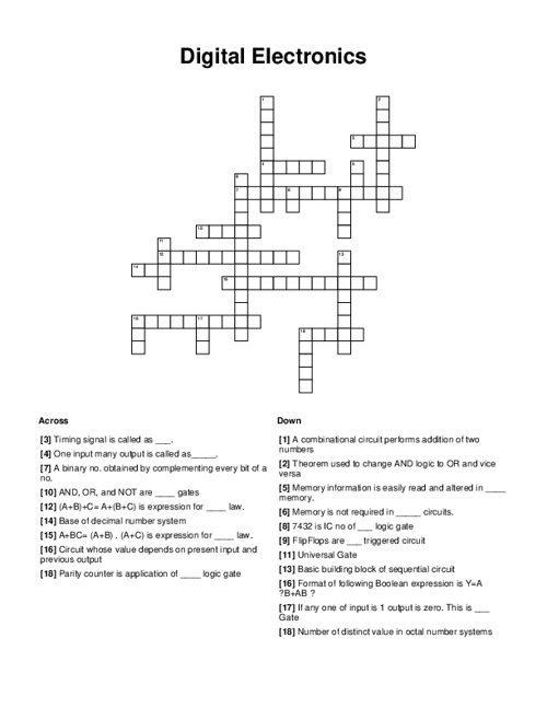 Digital Electronics Crossword Puzzle