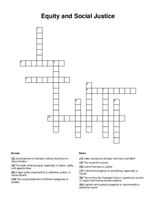 Equity and Social Justice Crossword Puzzle