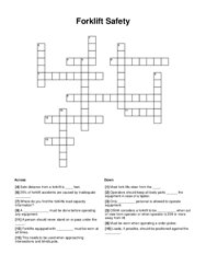 Forklift Safety Crossword Puzzle
