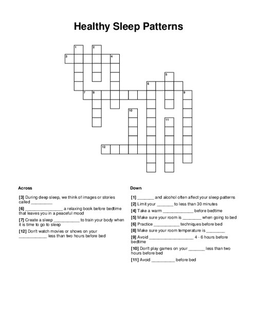 Healthy Sleep Patterns Crossword Puzzle