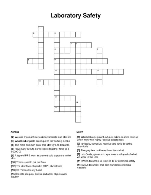 Laboratory Safety Crossword Puzzle