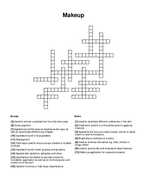 Makeup Crossword Puzzle