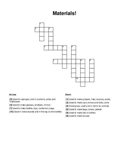 Materials! Crossword Puzzle