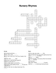 Nursery Rhymes Crossword Puzzle