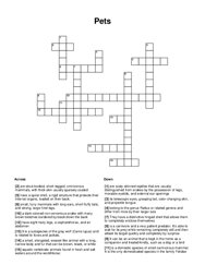 Pets Crossword Puzzle