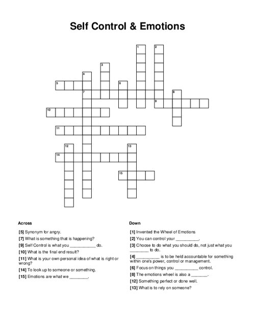 Self Control Emotions Crossword Puzzle