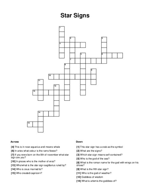 Star Signs Crossword Puzzle