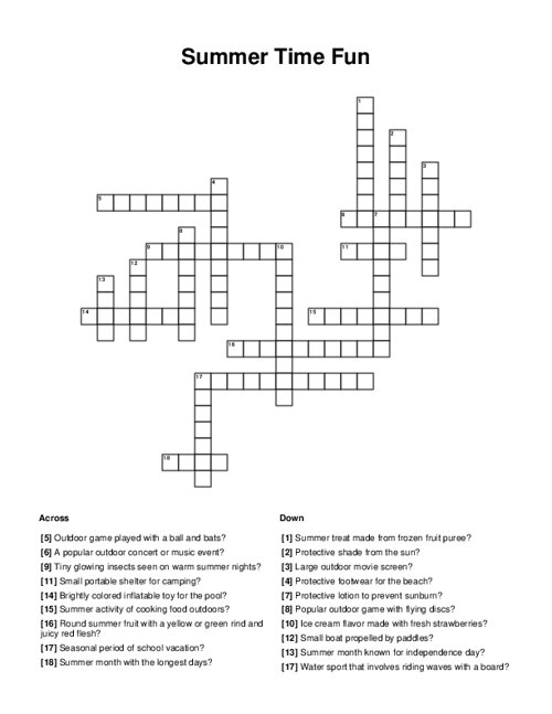 Summer Time Fun Crossword Puzzle