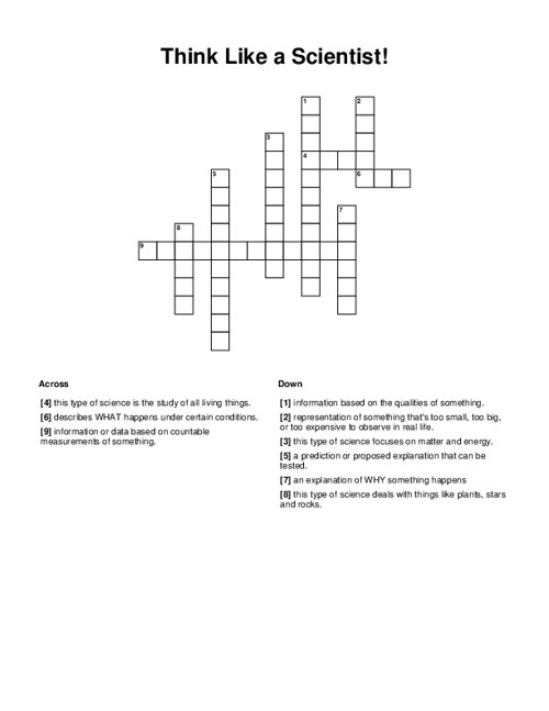 Think Like a Scientist! Crossword Puzzle