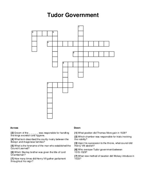 Tudor Government Crossword Puzzle