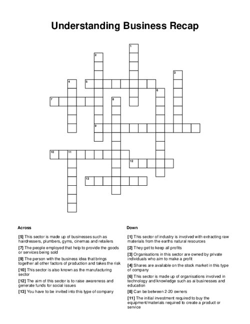 Understanding Business Recap Crossword Puzzle
