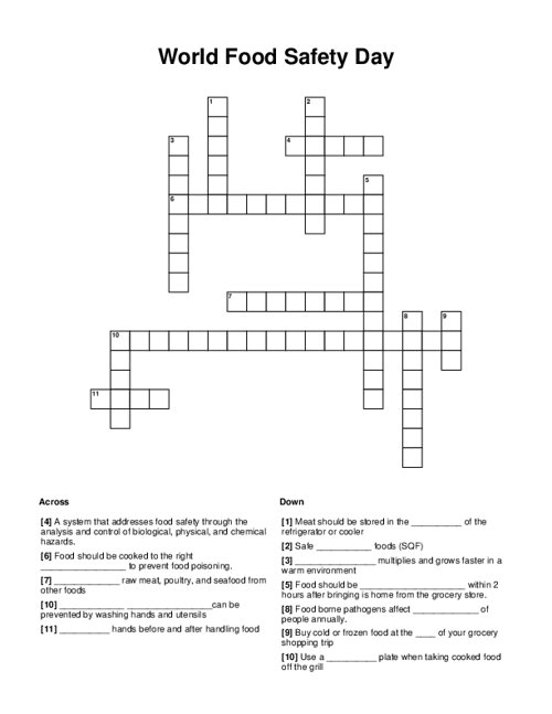 World Food Safety Day Crossword Puzzle