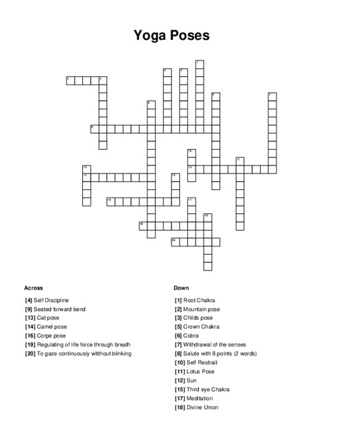 Yoga Poses Crossword Puzzle