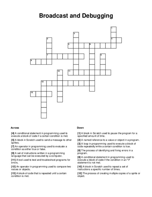 Broadcast and Debugging Crossword Puzzle