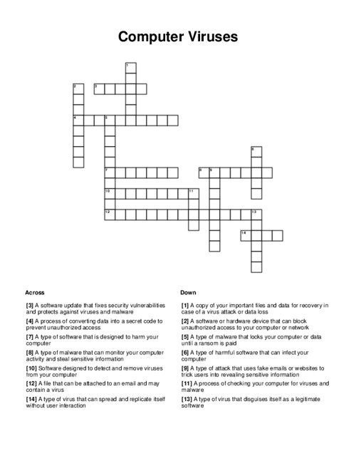 Computer Viruses Crossword Puzzle
