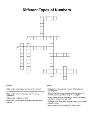 Different Types of Numbers Crossword Puzzle