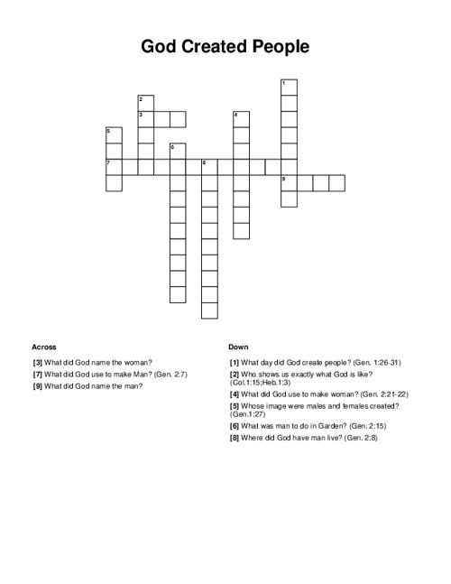 God Created People Crossword Puzzle