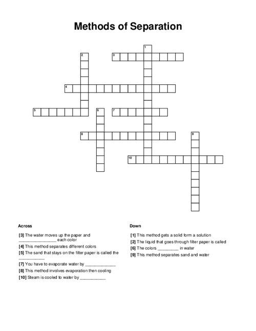 Methods of Separation Crossword Puzzle
