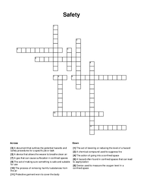 Safety Crossword Puzzle