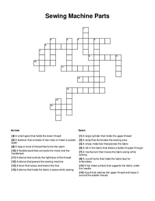 Sewing Machine Parts Crossword Puzzle