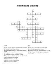 Volume and Motions Crossword Puzzle
