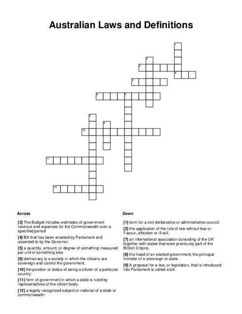 Australian Laws and Definitions Crossword Puzzle