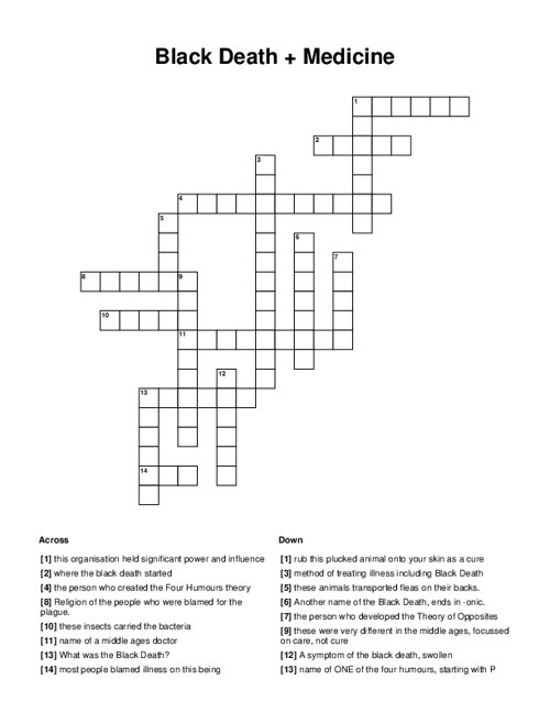 Black Death   Medicine Crossword Puzzle