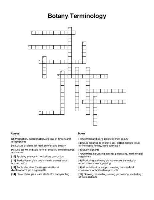 Botany Terminology Crossword Puzzle