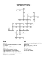 Canadian Slang Crossword Puzzle