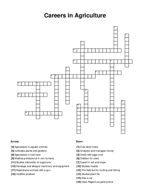 Careers in Agriculture Crossword Puzzle