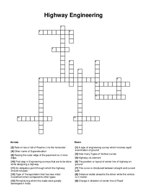 Highway Engineering Crossword Puzzle