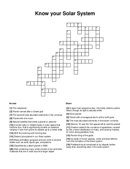 Know your Solar System Crossword Puzzle
