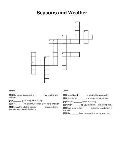 Seasons and Weather Crossword Puzzle