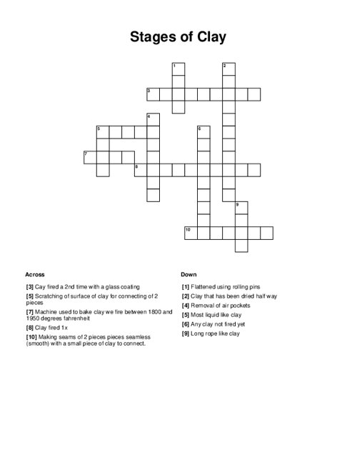 Stages of Clay Crossword Puzzle