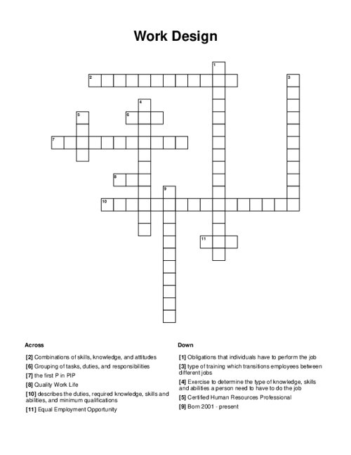 Work Design Crossword Puzzle