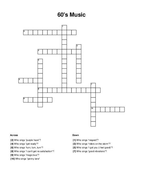 60's Music Crossword Puzzle