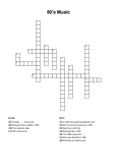 80's Music Crossword Puzzle