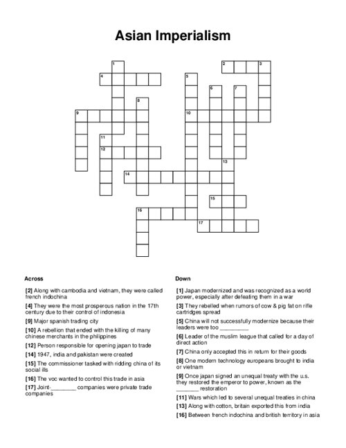 Asian Imperialism Crossword Puzzle