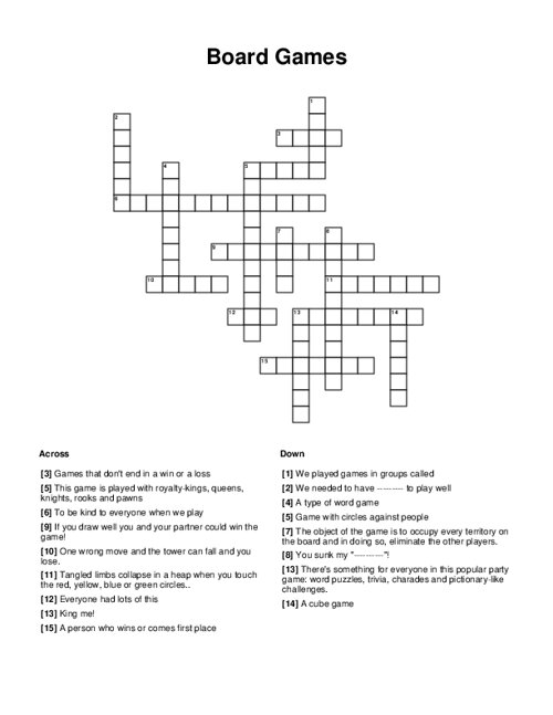 Board Games Crossword Puzzle