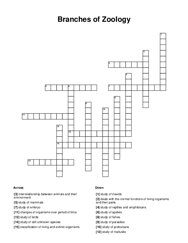 Branches of Zoology Crossword Puzzle