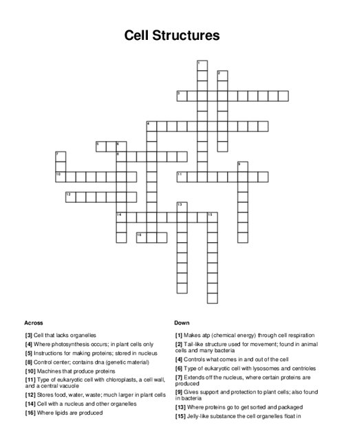 Cell Structures Crossword Puzzle