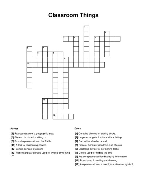 Classroom Things Crossword Puzzle