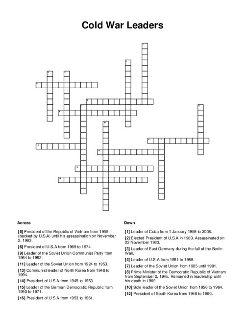 Cold War Leaders Crossword Puzzle