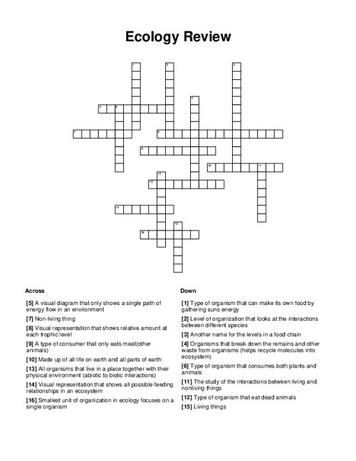 Ecology Review Crossword Puzzle
