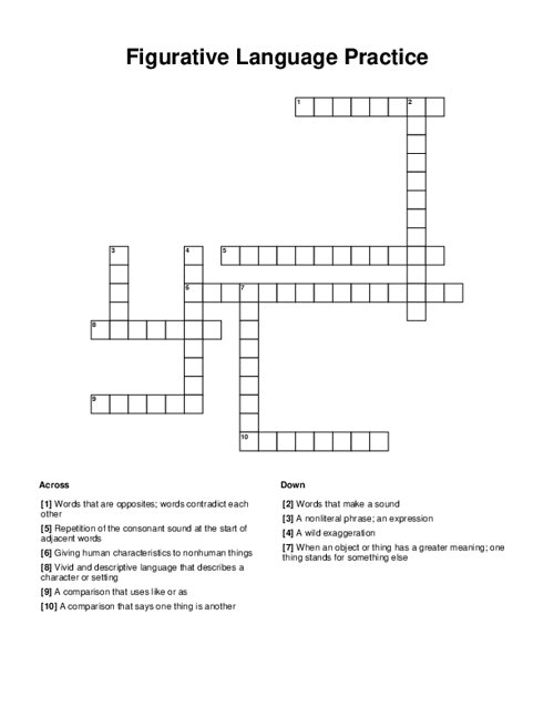 Figurative Language Practice Crossword Puzzle