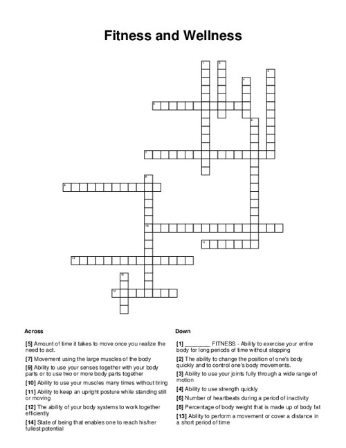 Fitness and Wellness Crossword Puzzle