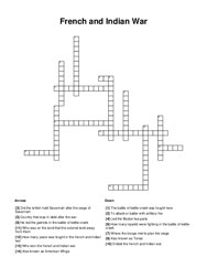 French and Indian War Crossword Puzzle