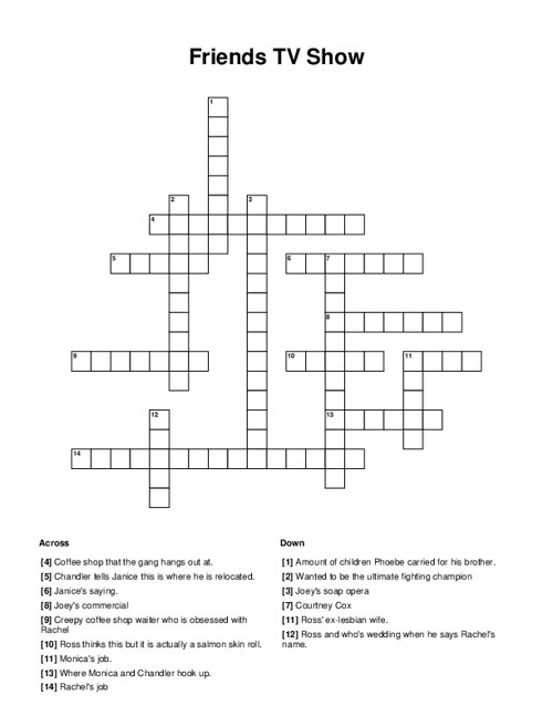 Friends TV Show Crossword Puzzle