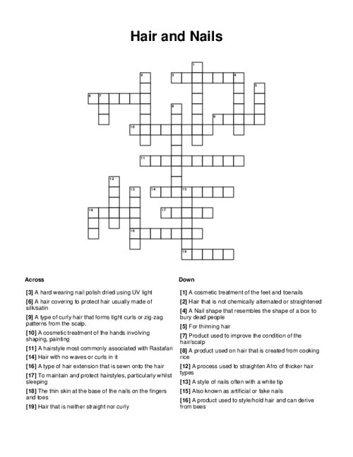 Hair and Nails Crossword Puzzle
